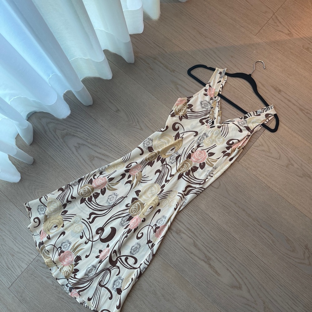 Vintage Cream and Brown Midi dress